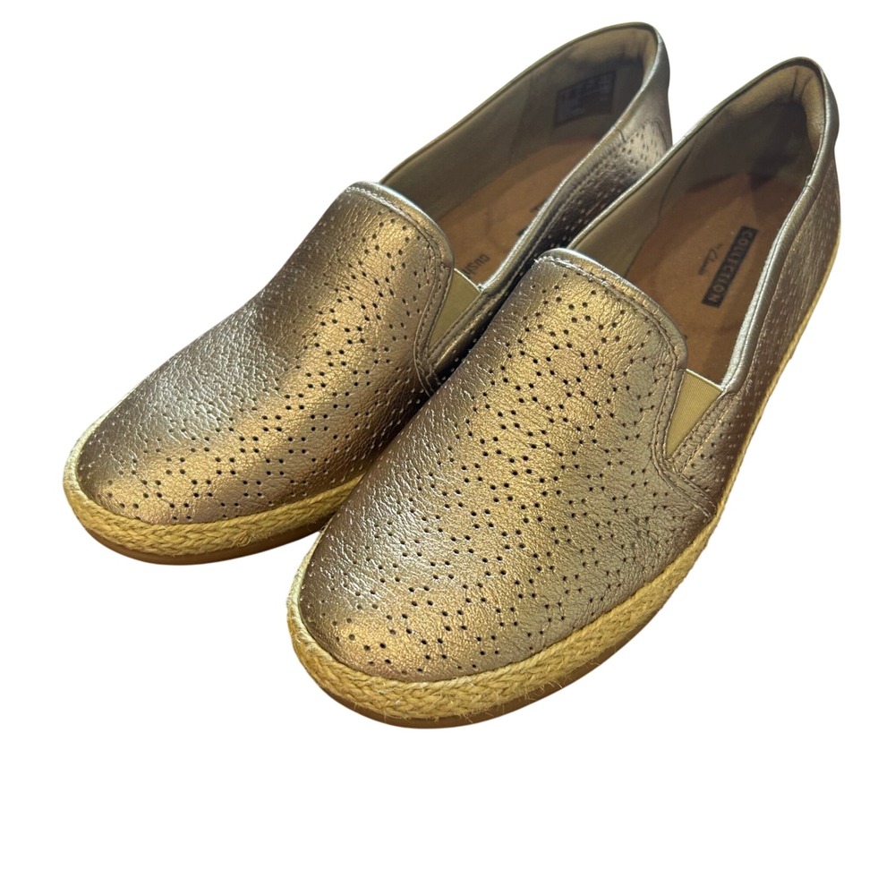 Clarks Danelly Molly Loafers Womens Pewter Metallic Leather Espadrille 8.5M